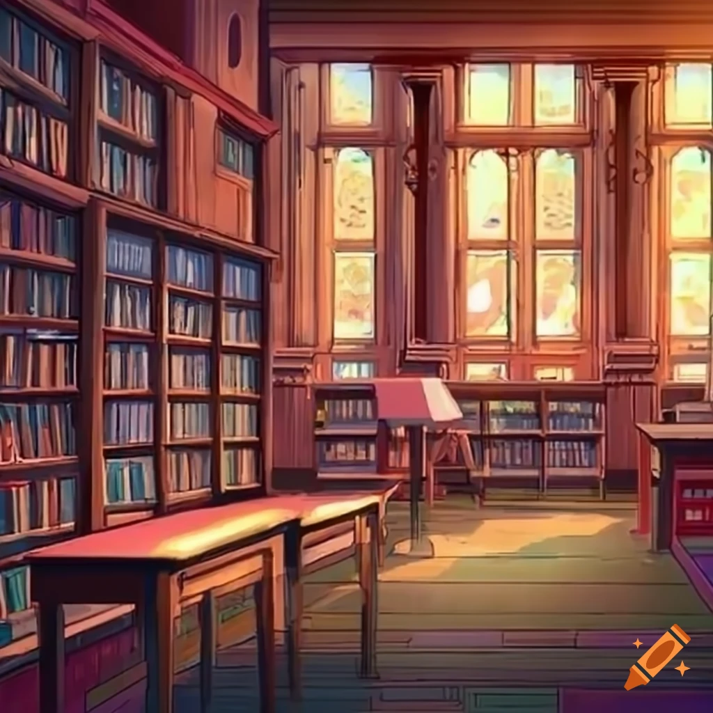 girl reading book in library, anime - SeaArt AI
