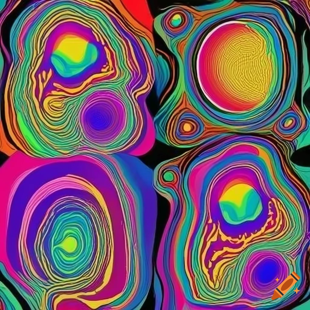 Vibrant line drawn poster with abstract geometric patterns and