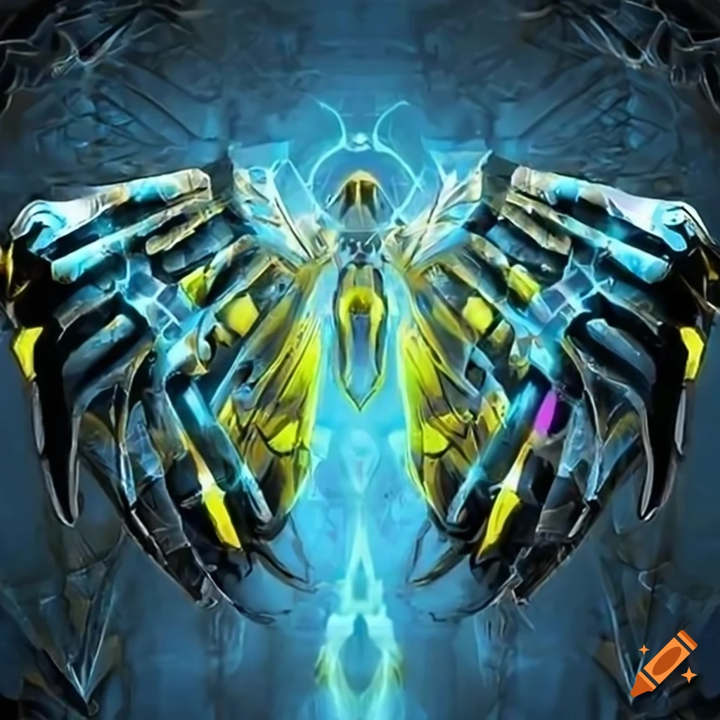 Cybernetic wings with shimmering yellow energy blades