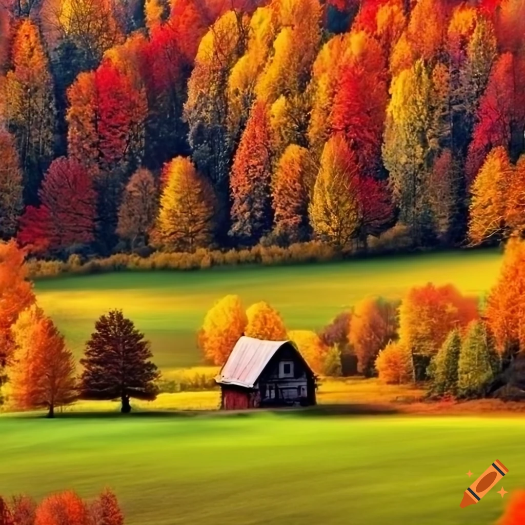 Autumn trees in a farm landscape on Craiyon