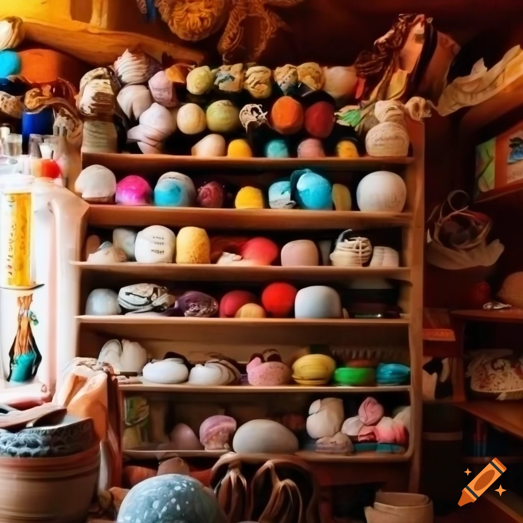 Organized craft room for painting, pottery, knitting, and gift wrapping