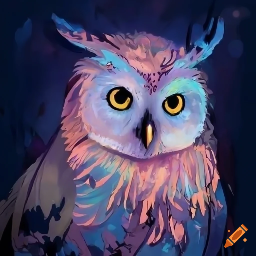 A Cute Fluffy Owl Sitting on a Branch, in a Night of Full Moon, Glowing,  White Owl, Anime, Wallpaper Stock Image - Image of sitting, full: 305034695