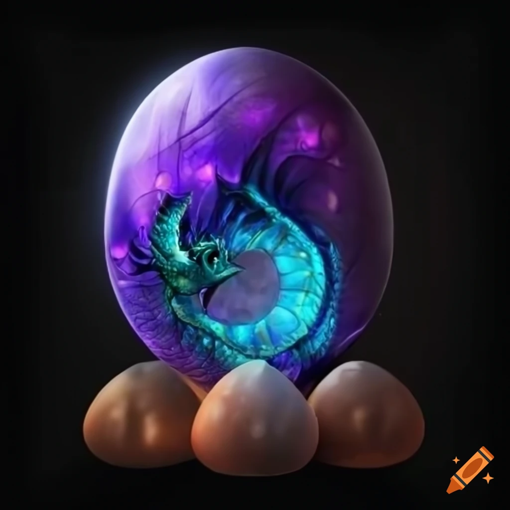 Majestic dragon guarding a glistening egg on a transparent background