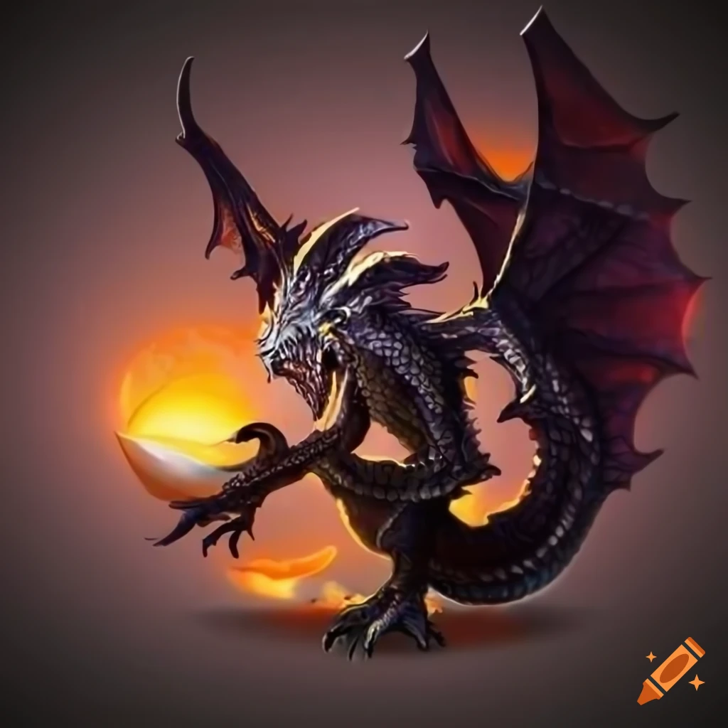 Majestic dragon guarding a glistening egg on a transparent background