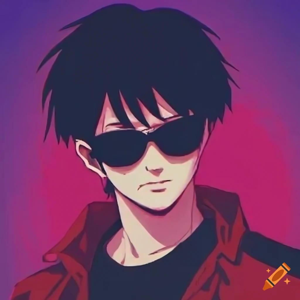 Male anime character with black fluffy hair and sunglasses in 90s anime ...