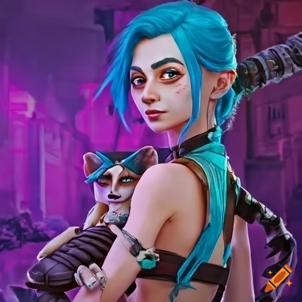 Jinx Fox Ripper Jinx from arcane with a fennec fox on Craiyon