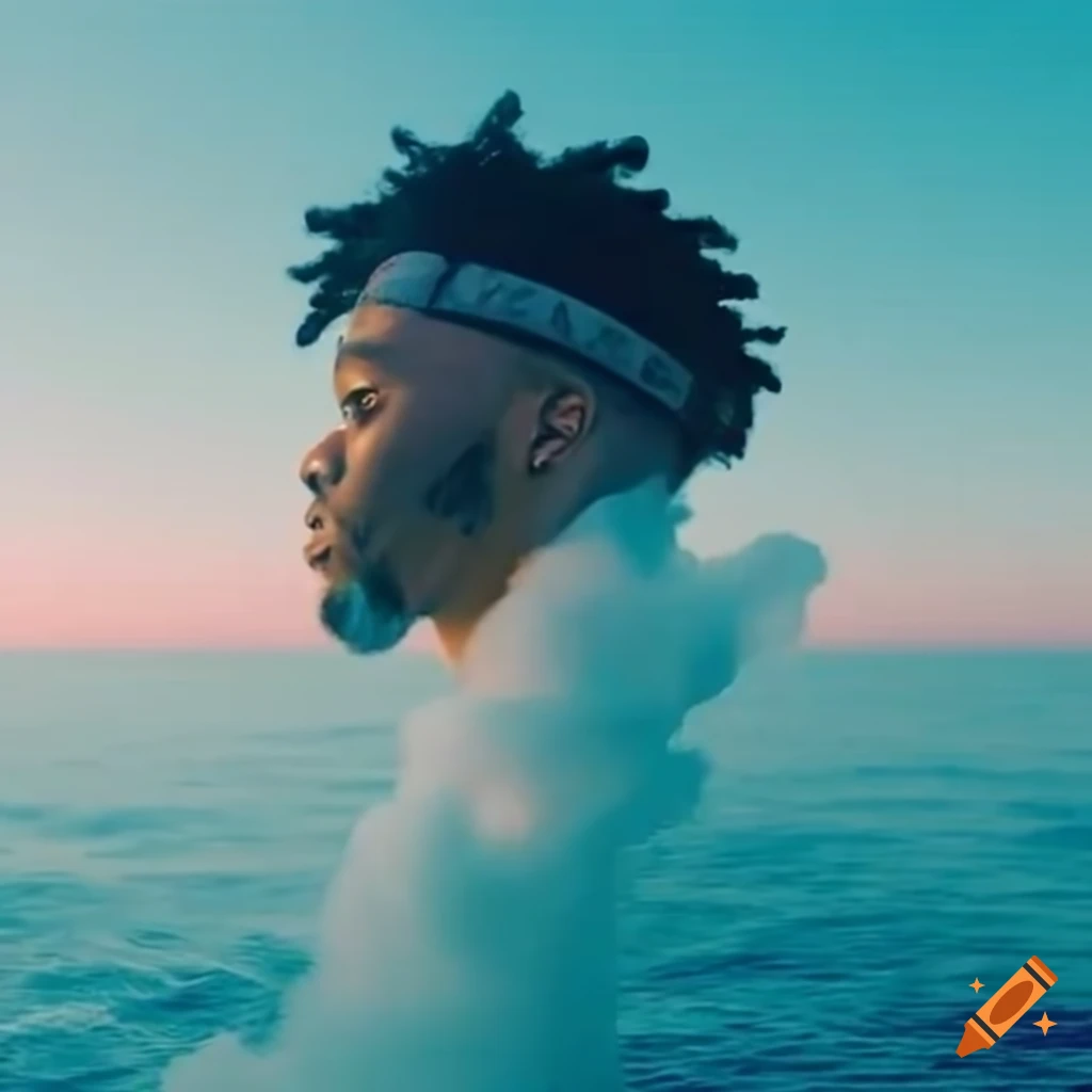 Metro boomin rap producer floating on a cloud over the ocean on Craiyon