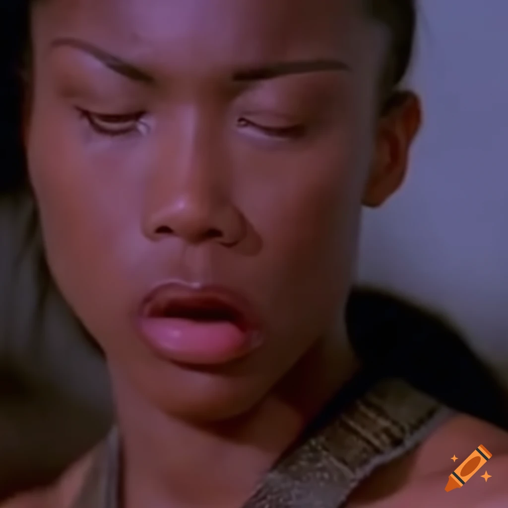 Bruised female martial arts fighter in a 90s movie scene on Craiyon