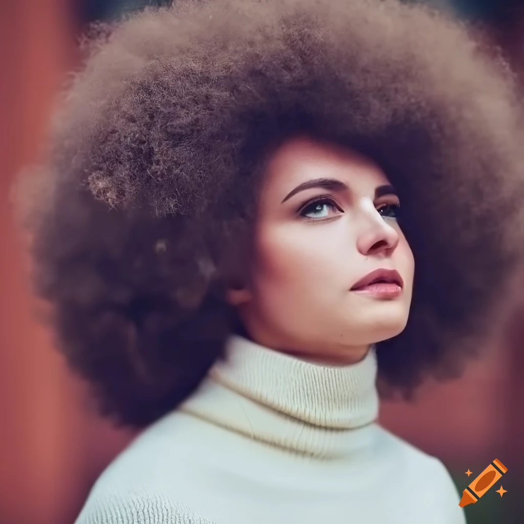 Portrait of a beautiful woman with a massive afro on a college campus
