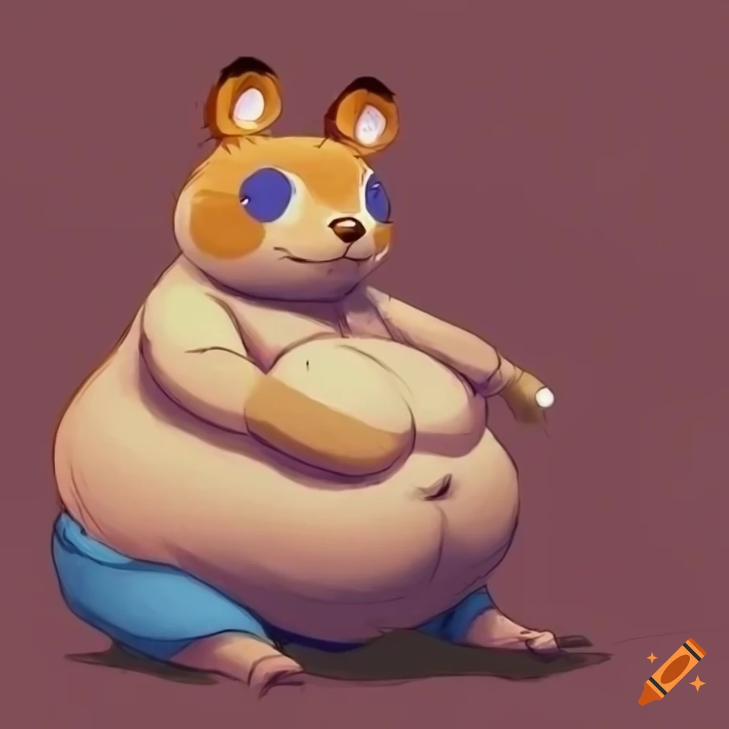 Tom Nook showing his big belly in furry anthro art