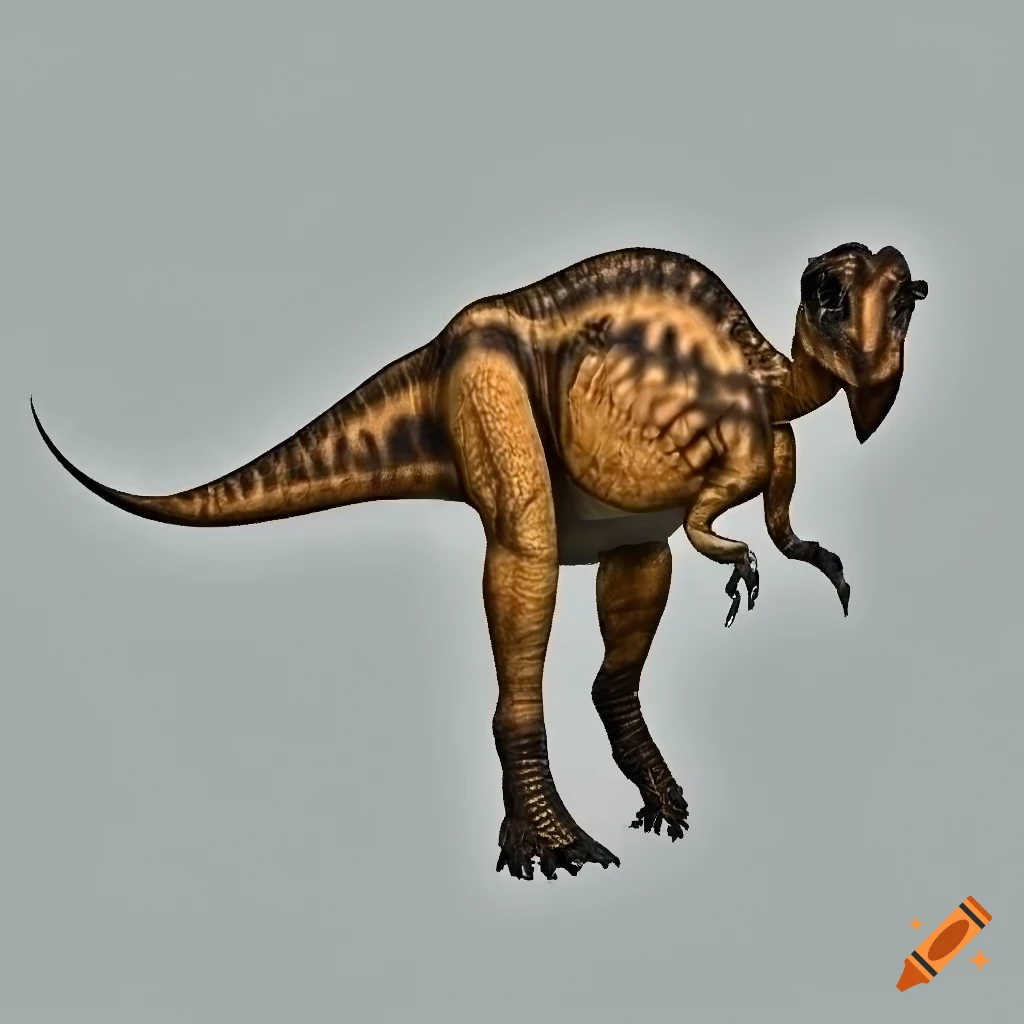 Colorful Hadrosaurus dinosaur with intricate scale pattern in warm morning light
