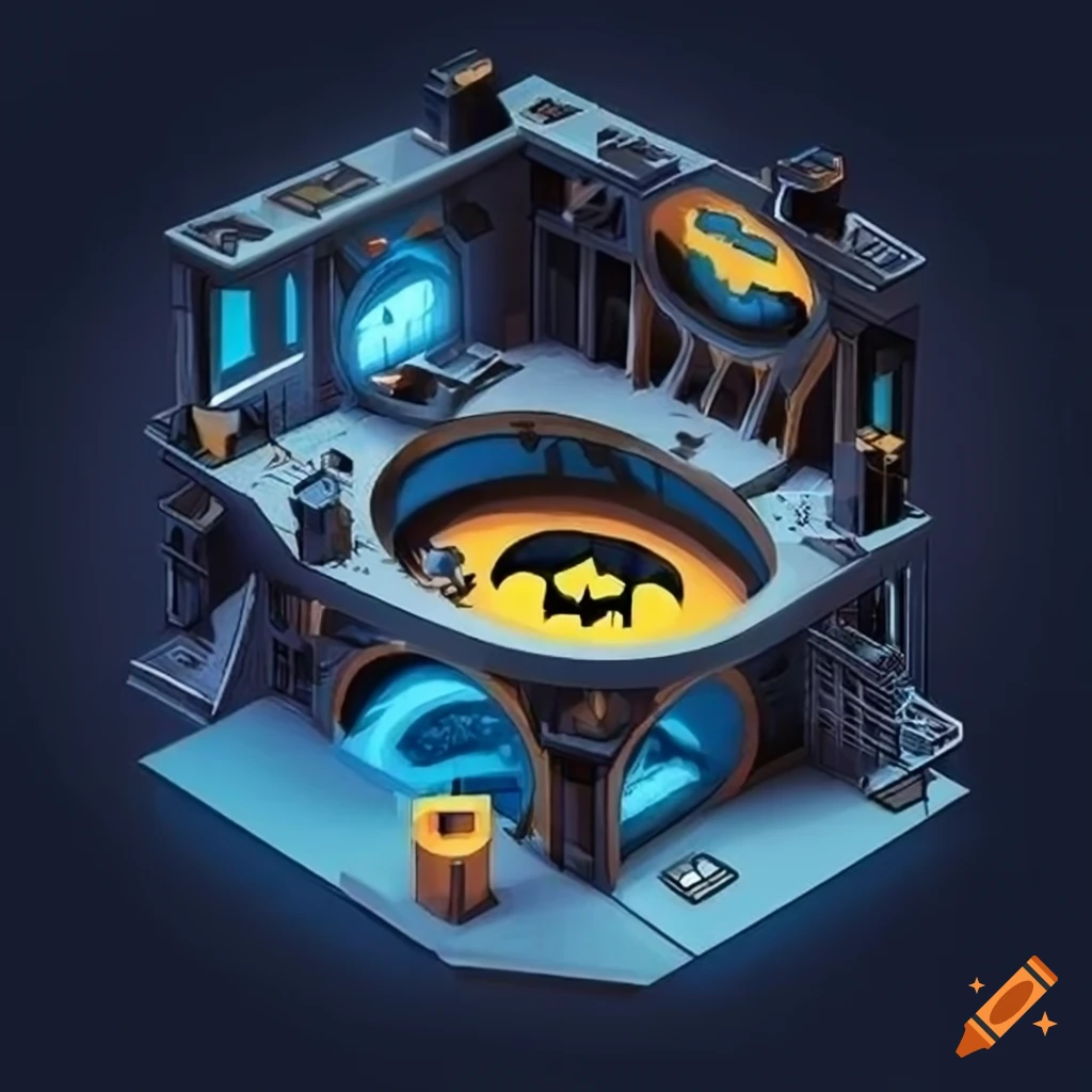 Isometric view of the Batman Batcave
