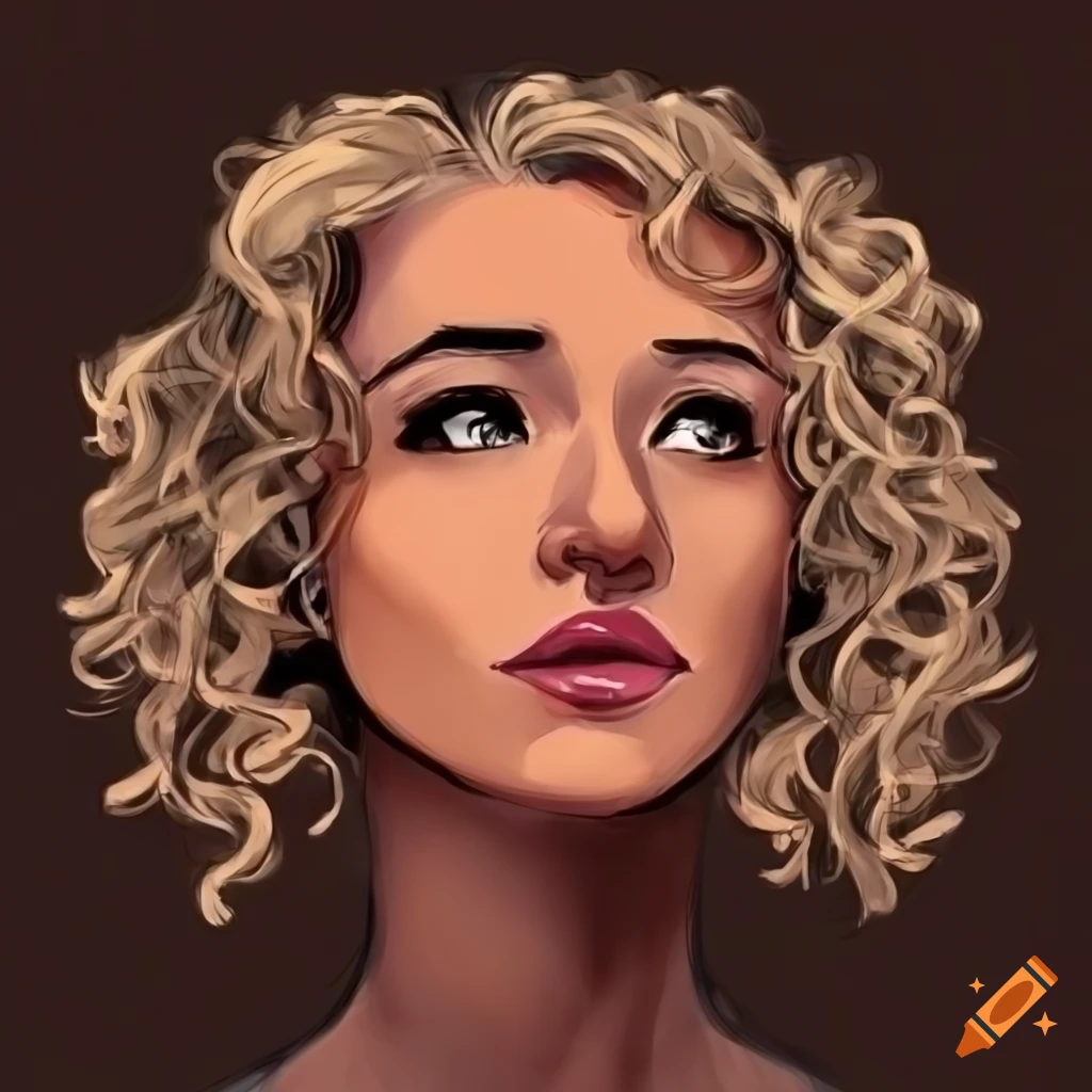 Curly hair blonde middle-aged woman in simple fanart style