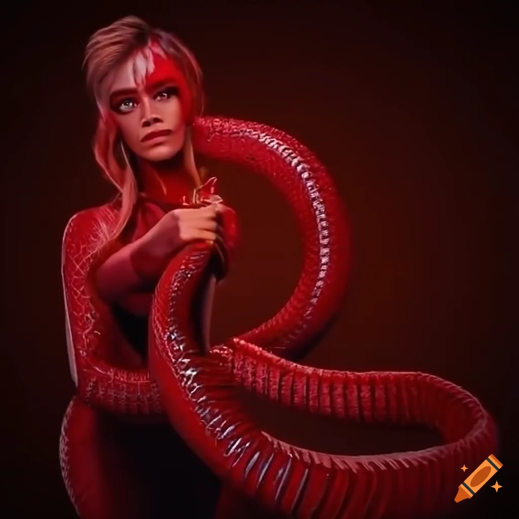 Cara Delevingne depicted as a red Naga in realistic HD art
