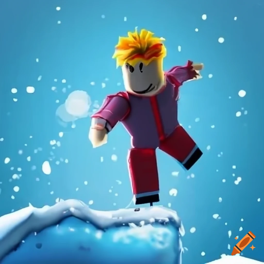 Roblox character jumping on floating parkour snow on Craiyon
