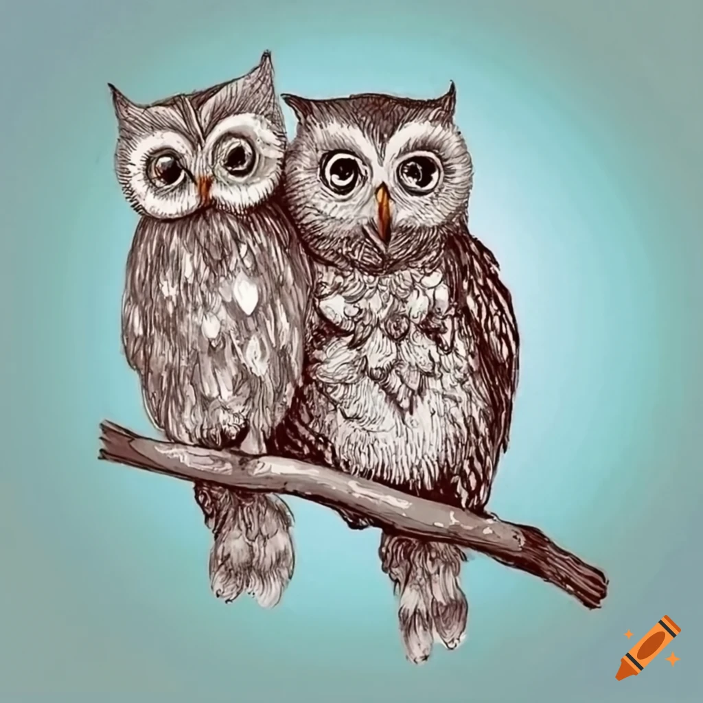 Two cute owls sitting on a branch in monet style on Craiyon