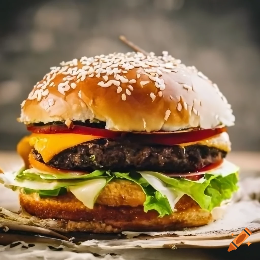 Double meat hamburger with melted cheese in realistic food photography