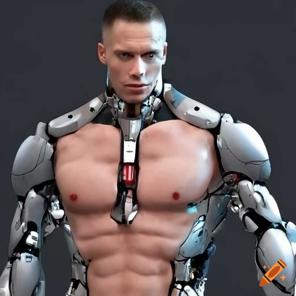Strong male cyborg in a life support suit at absolute zero on Craiyon
