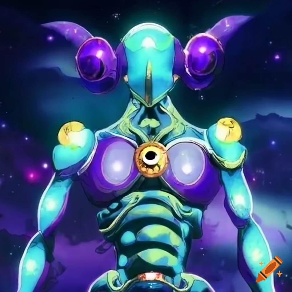 Jojo stand cosmic crescendo a humanoid figure with celestial patterns