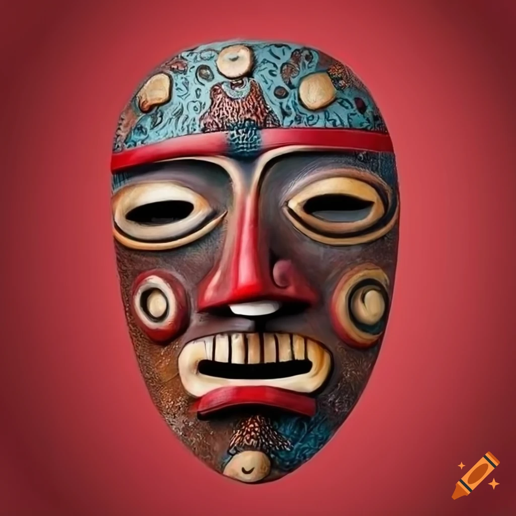 South american mask on red background on Craiyon