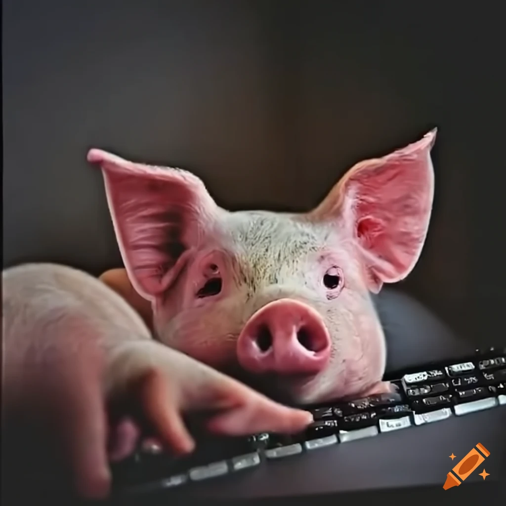 Pig typing on a keyboard on Craiyon