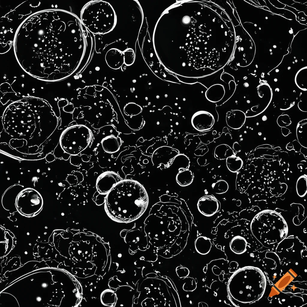 Minimal black and white bubble pattern on black background on Craiyon