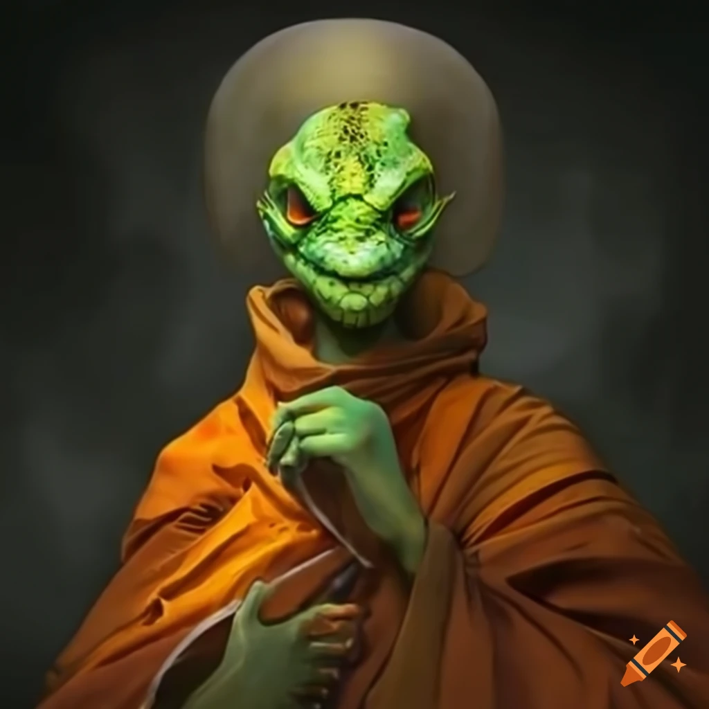 Lizard person monk in a state of enlightenment