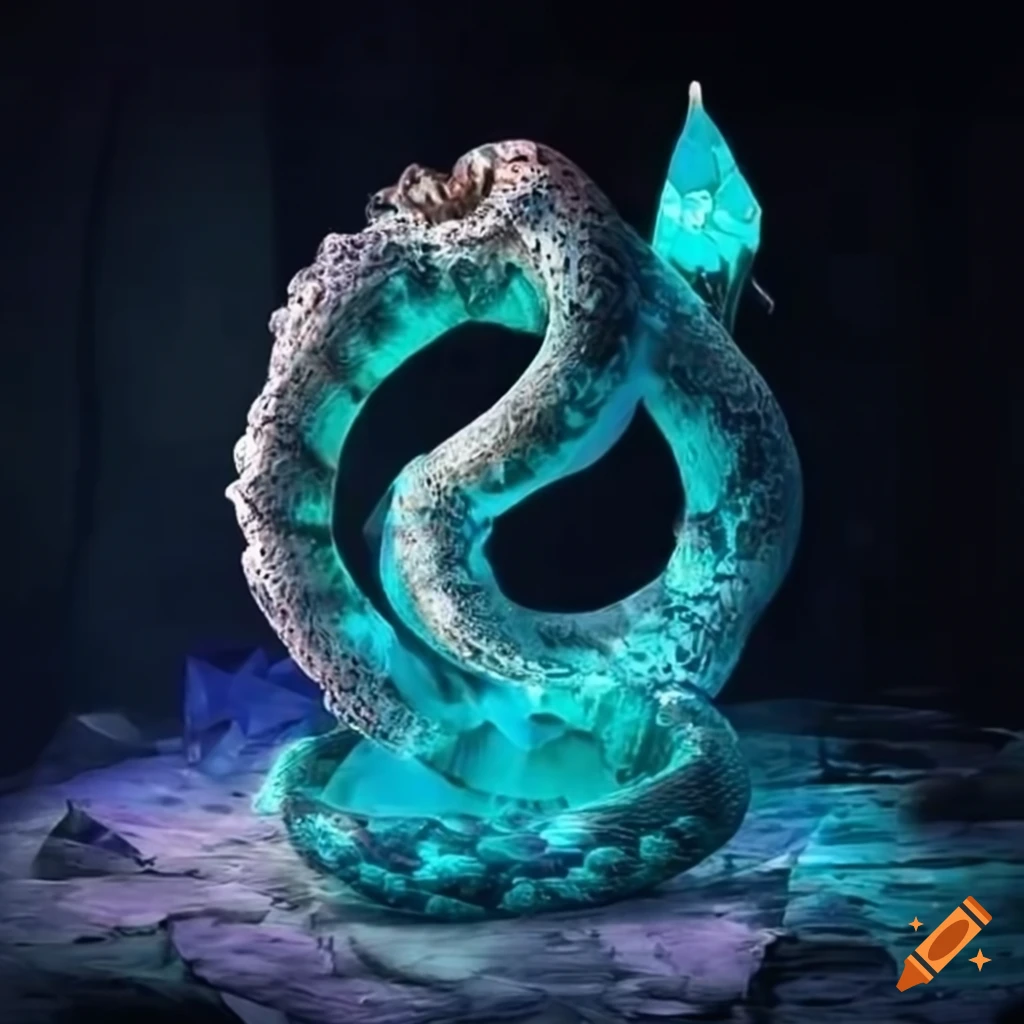 Fantasy snake made of crystals in mist on Craiyon