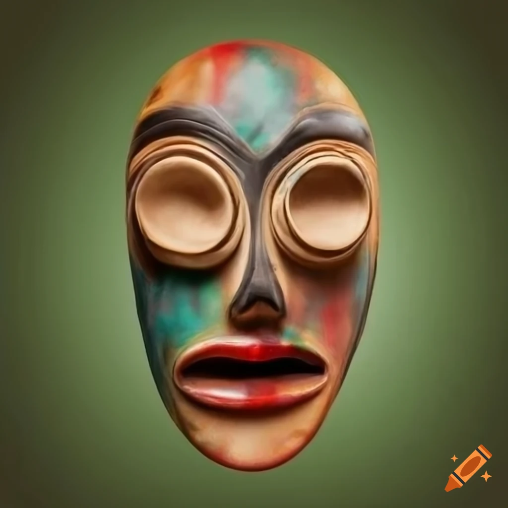 South american mask on olive green background on Craiyon