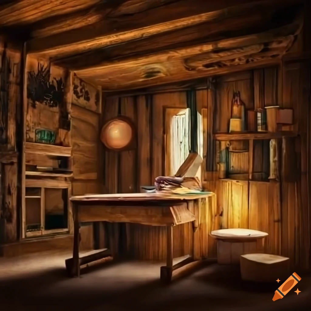 Cozy furnished medical treatment room in a wooden hut with bottles and