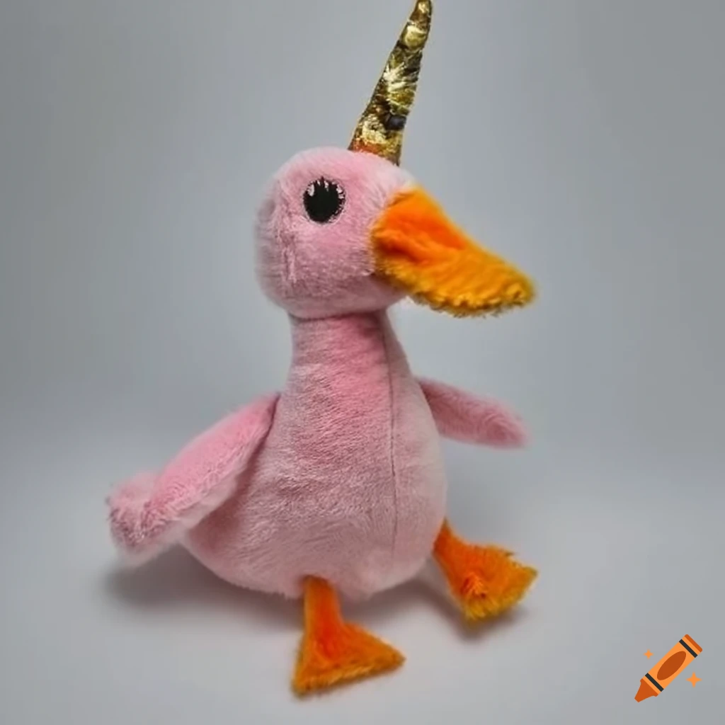 Handcrafted plush of a duck with a unicorn horn