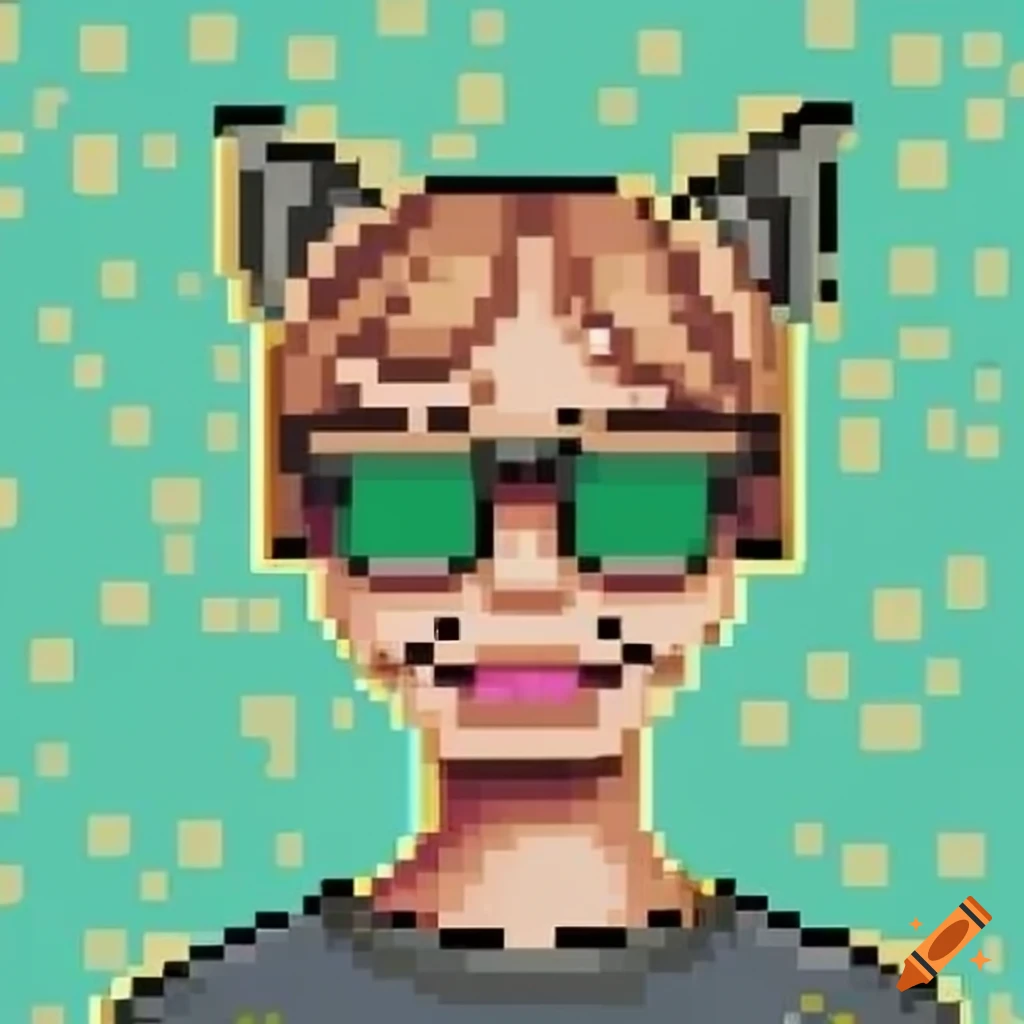 Avatar with 8 bit style featuring animals, rounded glasses, and gold dollar necklace