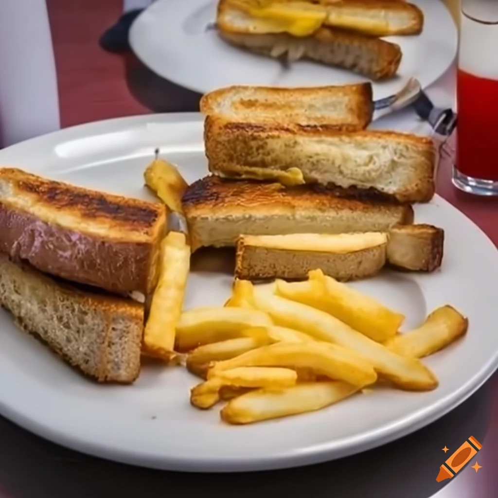 Delicious grilled cheese sandwich and fries on a diner plate
