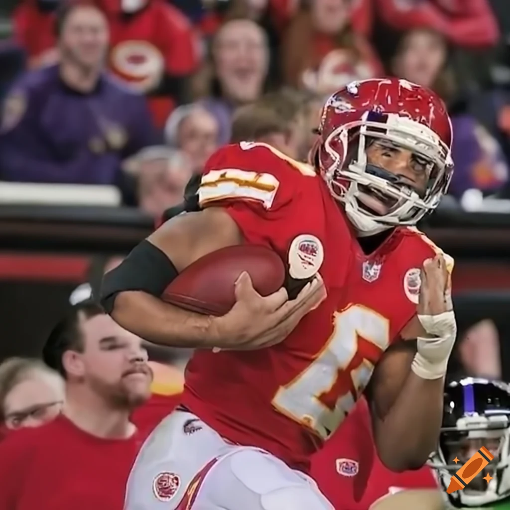 Bar setting with enthusiastic KC Chiefs fans teasing a Baltimore Ravens fan