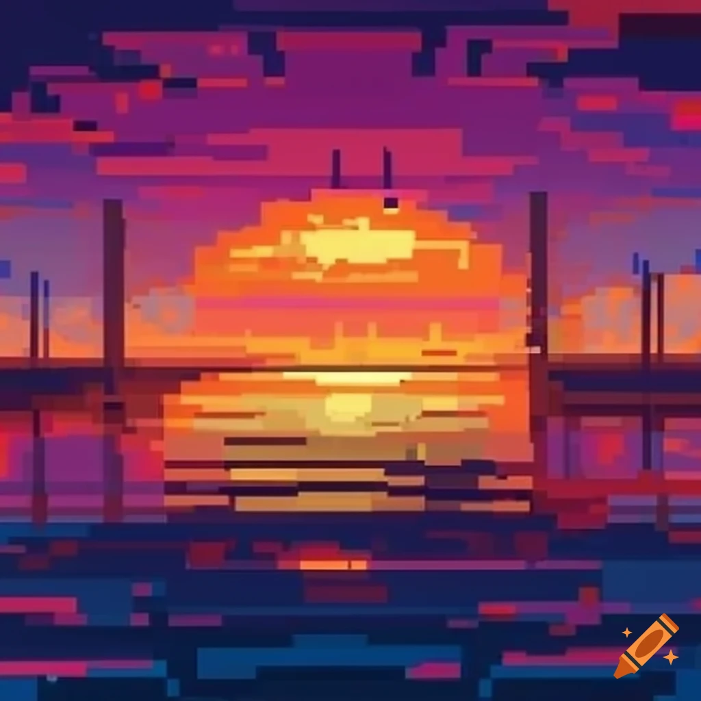 Pixel art of a sunset on Craiyon