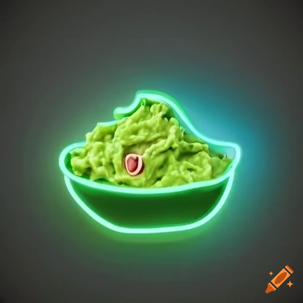 Neon sign of an outline bowl of guacamole