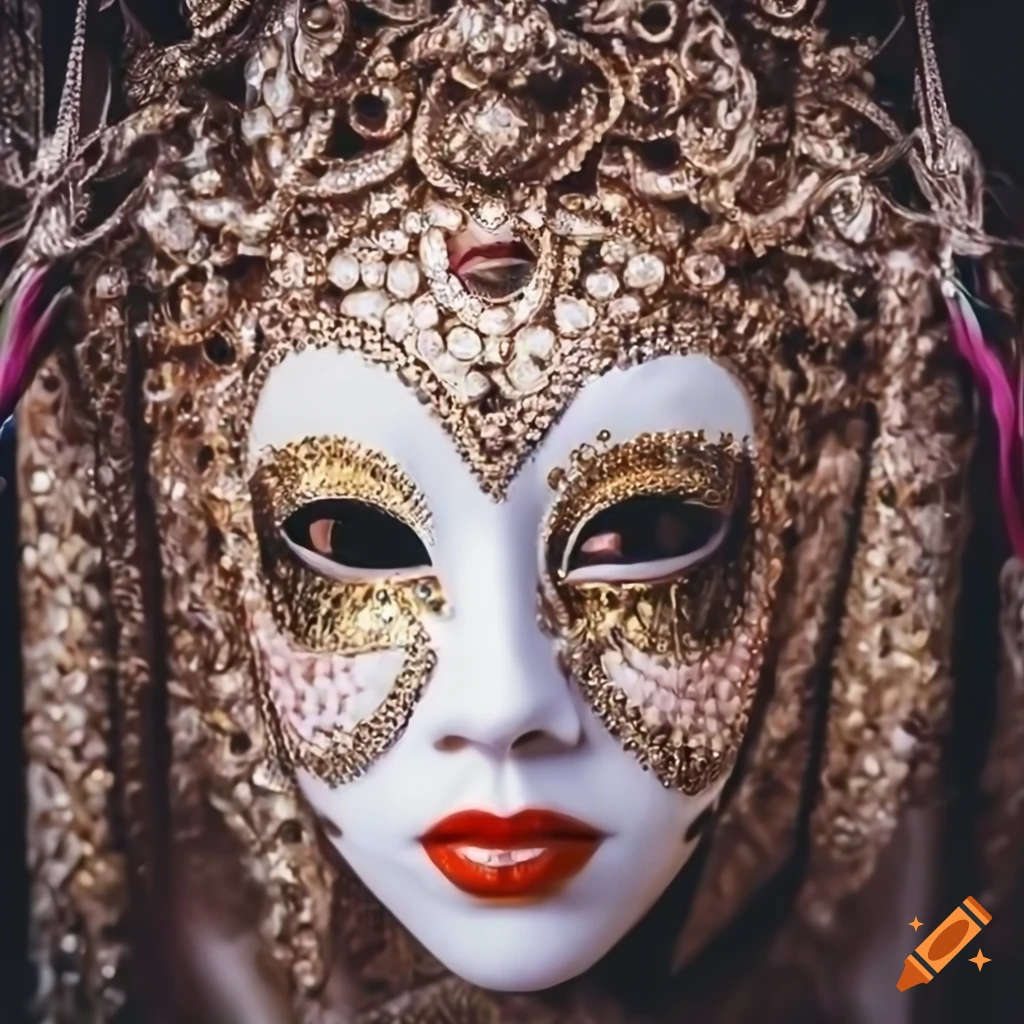 Carnival mask on femme face with beautiful eyes and vibrant colors on  Craiyon