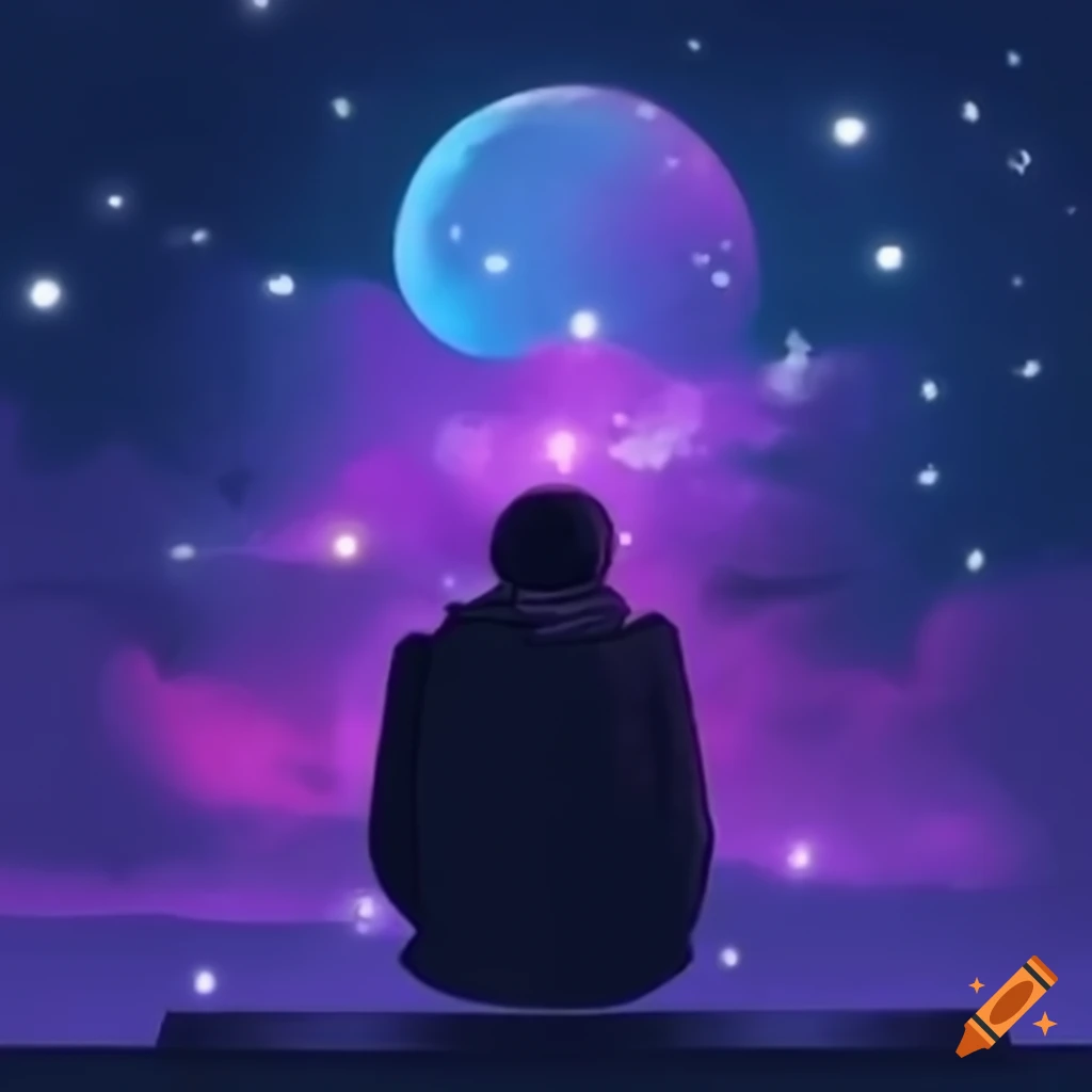 Contemplative man gazing at the night sky