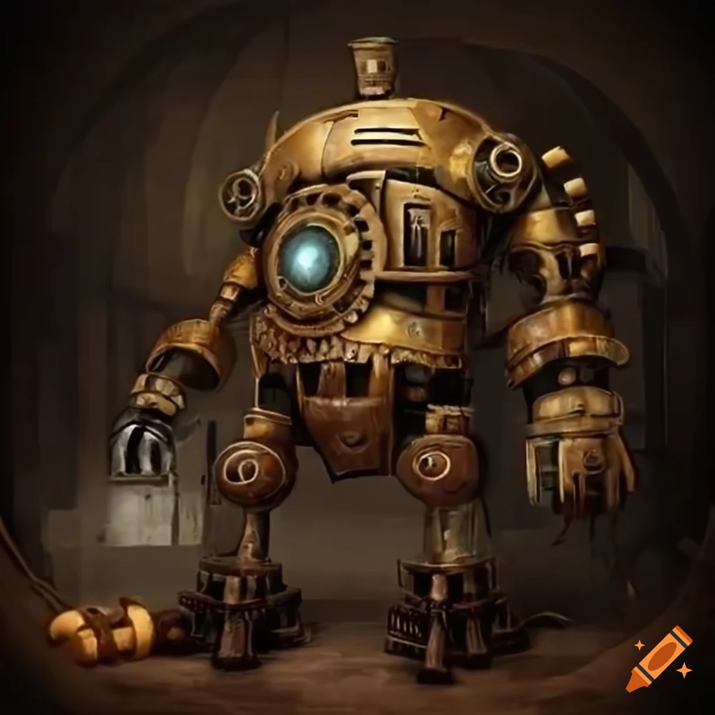 Clockwork robot in a steampunk city on Craiyon