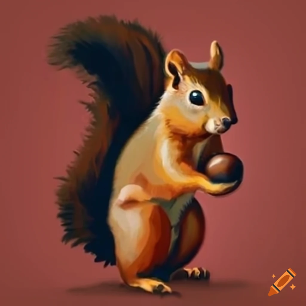 Graphic art of a squirrel holding an acorn