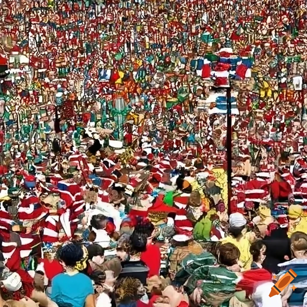 Wheres waldo image with crowded scene on craiyon