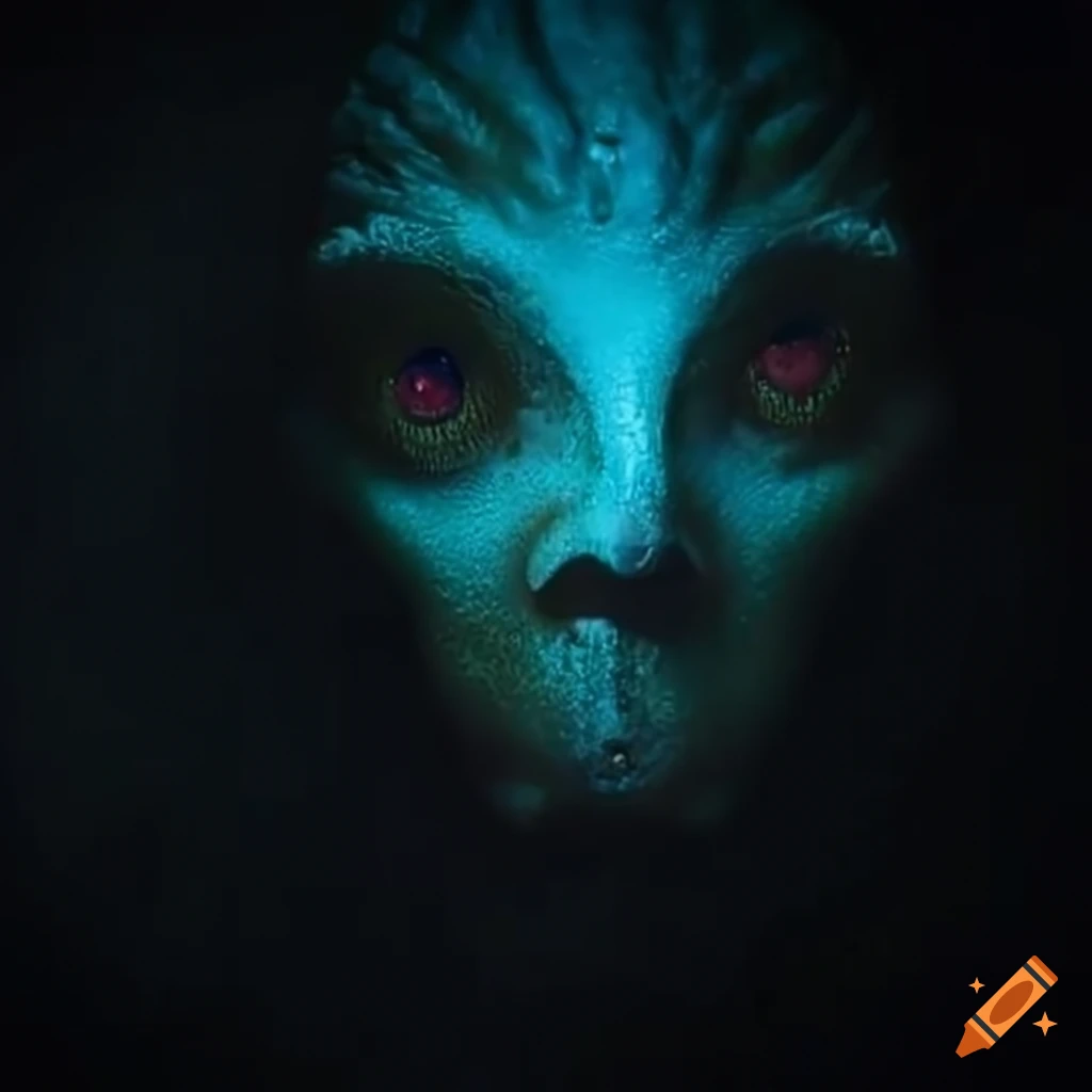 Bizarre creature with a glowing eye in lemon body surrounded by fruits