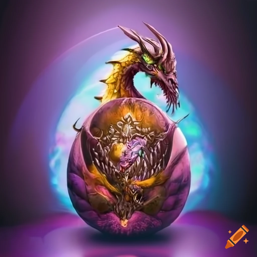 Majestic dragon guarding a glistening egg on transparent background