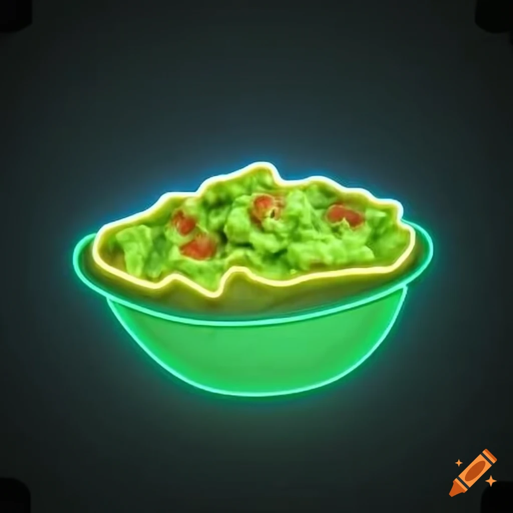 Neon sign of an outline bowl of guacamole