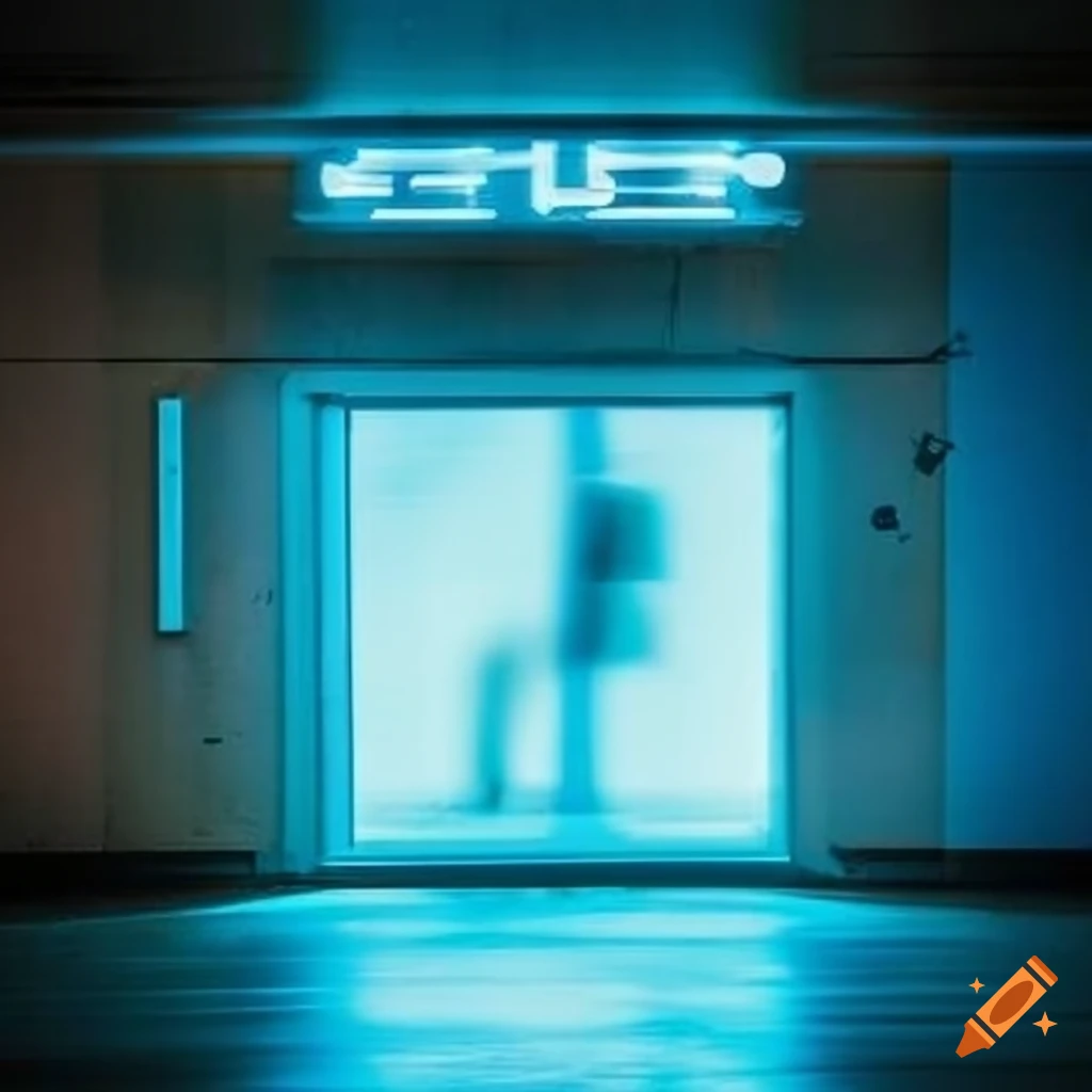 Neon exit sign in French (Sortie) in a long exposure train station