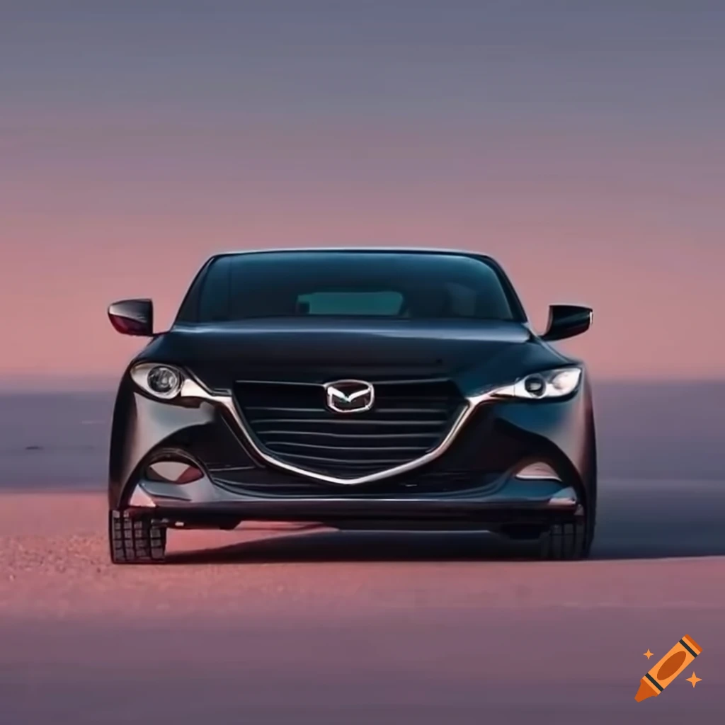 Black Mazda 3 speeding down a desert road with license plates SB 18 DRN