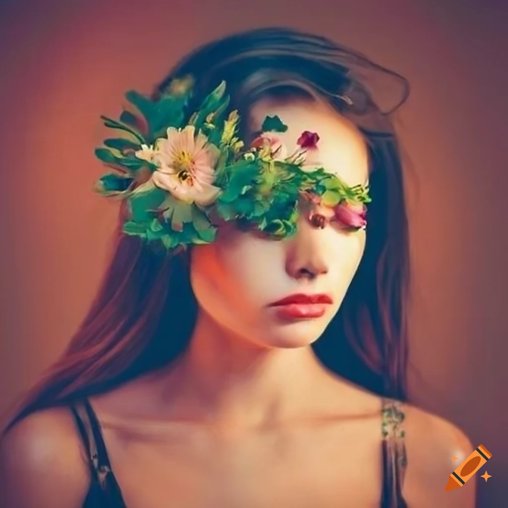 Woman with flowers covering her eyes on Craiyon
