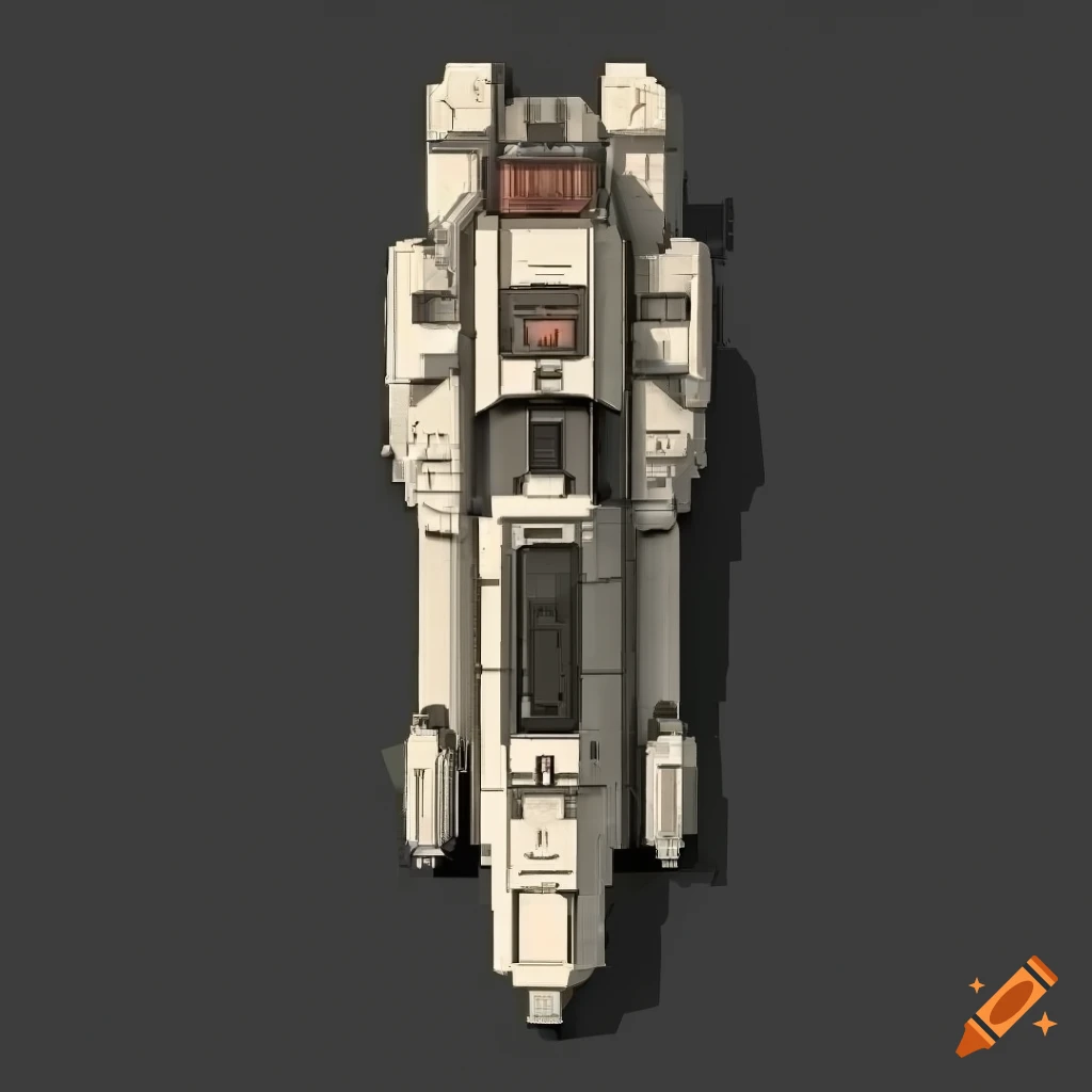 Top-down view space ship in a dark sci-fi setting on Craiyon