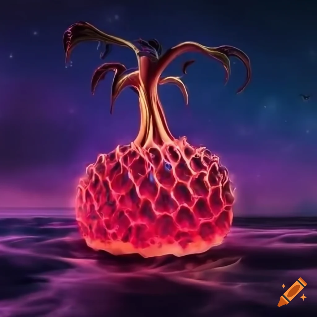 Intricately patterned devil fruit with glowing aura on Craiyon