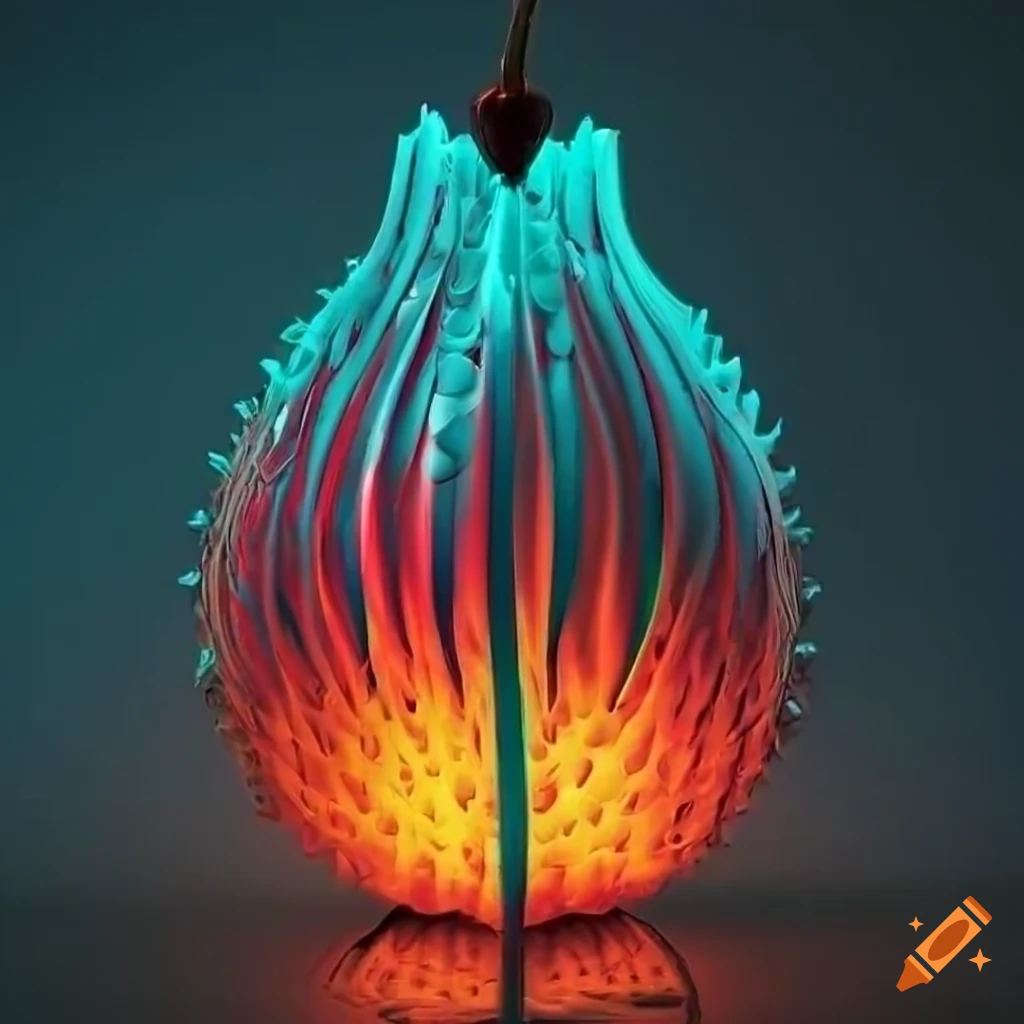 Intricately patterned otherworldly devil fruit glowing softly on Craiyon